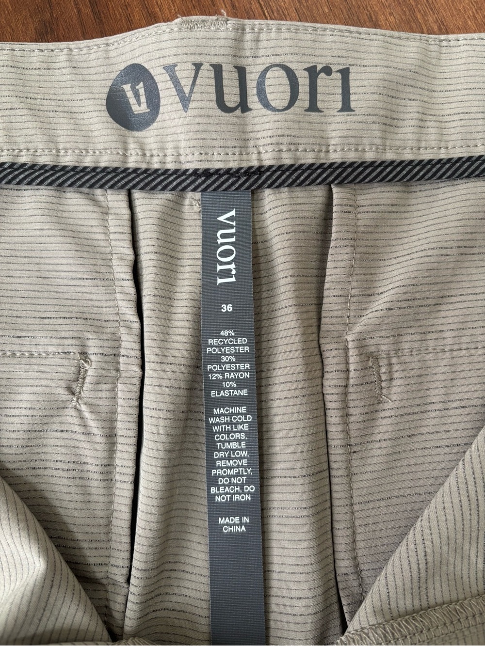 Vuori Men's Light Khaki Performance Flat-Front Shorts - Picture 3 of 7
